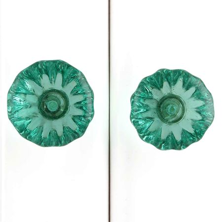 Sea Green Paneled Sides Glass Dresser Knob (Set Of Two piece)